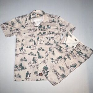 Dickies Suit Set Mens S 32W Tan Cowboy Desert Rare Print‎ 874 Pants Western Cact